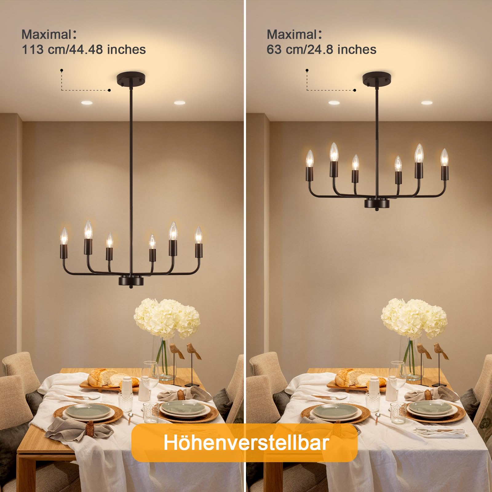 Kronleuchter Schwarz 6 Flammig, Kronleuchter Modern Hängelampe, E14 | Deckenlampe Hängend Pendelleuchte Gold, Wohnzimmerlampe Hängend Vintage für Schlafzimmer Esszimmer Küche Flur, Max 60W, 220V