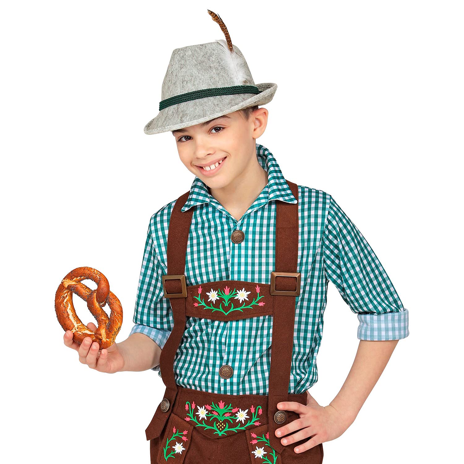 W WIDMANN MILANO Party Fashion - 11761 - Bawarski kapelusz fedora z piórami dla dzieci, tradycyjny kapelusz kostiumowy, festiwal piwny, festiwal ludowy, jarmark kościelny