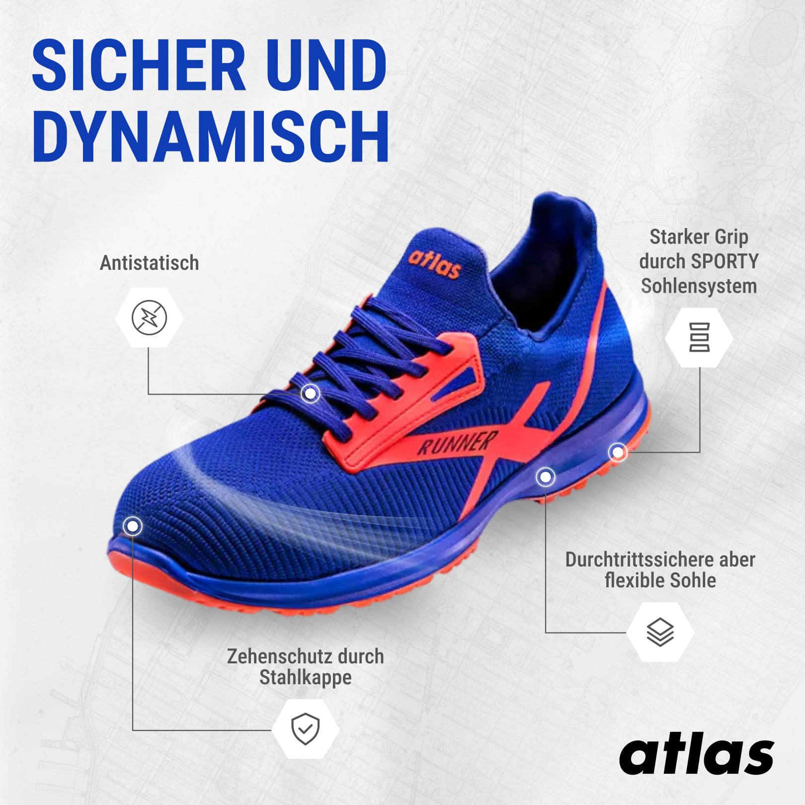 ATLAS - the shoe company Buty ochronne Runner 45 S1P ESD EN ISO 20345 SRC