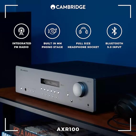 كامبريدج الصوت AXR100-100 Watt منفصلة هاي فاي ستيريو استقبال يضم المدمج في فونو المرحلة FM/AM راديو وبلوتوث 5.0 - رمادي قمري