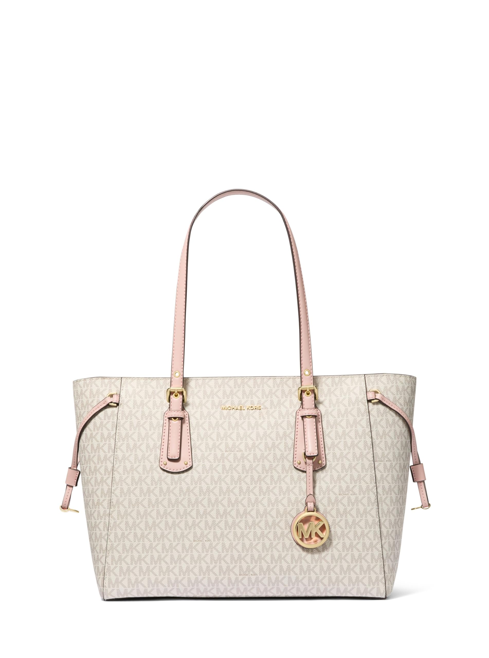Michael Kors Womens Voyager Md Mf Tz Tote Voyager Medium Multi-function Tote Gold-tone Hardware/Vanilla/Soft Pink