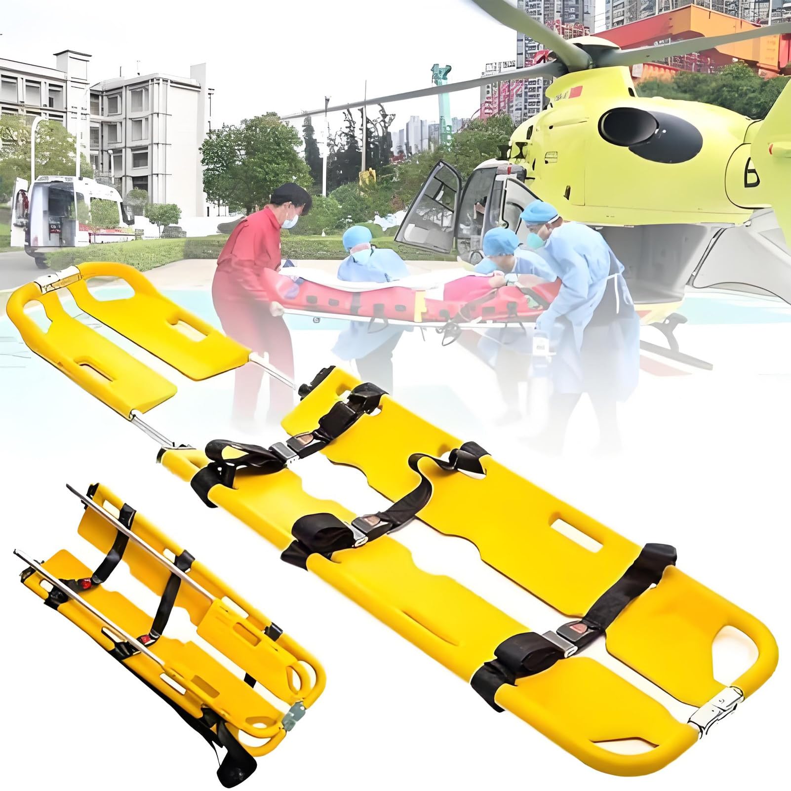 Feiphla Portable Stretcher,Lightweight Spine Board for Camping, Swimming Pools, and Ambulances with Head Immobilizer Unit 3 Safety Straps,for Ambulance Emergency Equipment