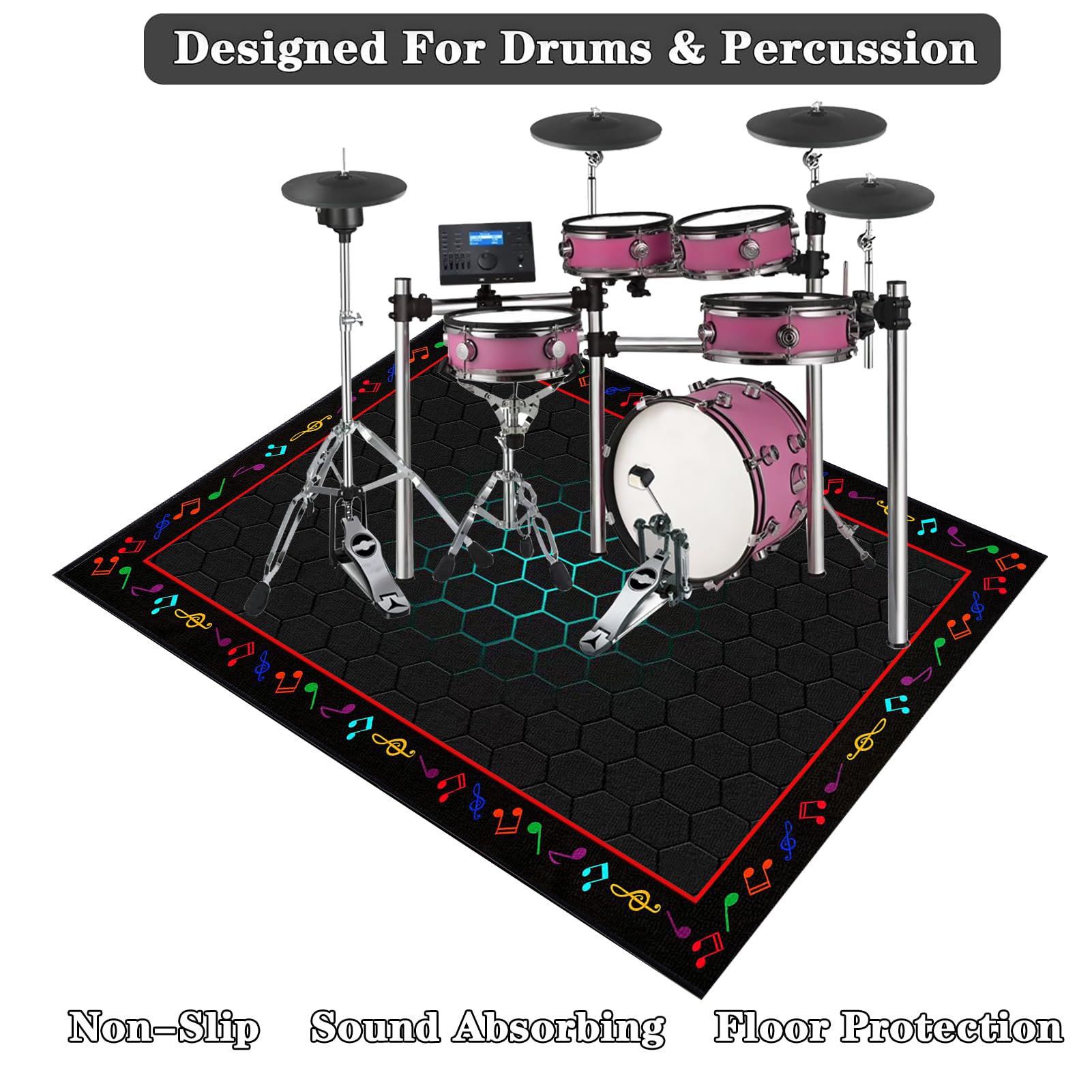Elektrische Schlagzeugteppich | Rutschfeste Trommel Teppich | Drum Teppich Schlagzeug Teppich | Schallschutz Teppichmatte | Quadratische Schallschutzdecke für E-Drum-Kits Bass Drum Snare 140 x 120 cm
