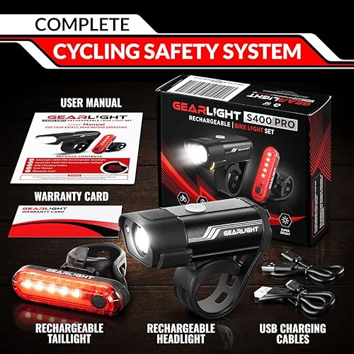 Vista 7 de GearLight Rechargeable Bike Light, Bike Headlight and Tail Light Set, Powerful Front and Back Lights for Night Riding Safety, Night Riding