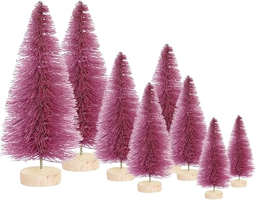 8 piezas de mini árbol de Navidad, árbol de Navidad artificial pequeño con base de madera, árboles de cepillo para botellas, colores surtidos para
