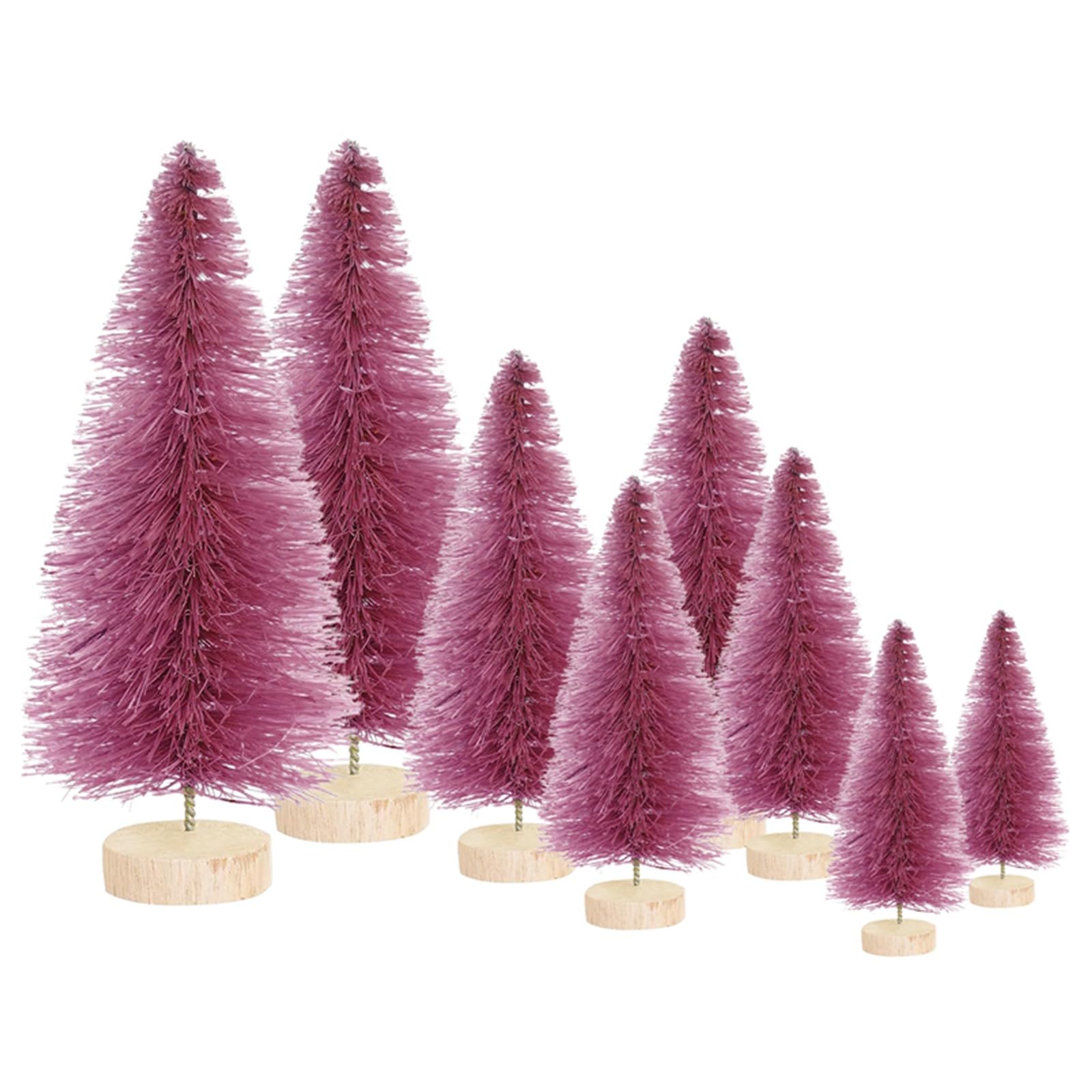 8 Pcs Mini Christmas Tree,Bottle Brush Trees with Wood Base, Artificial Tabletop Christmas Tree DIY Crafts Ornaments Winter Decorations for Home Party Halloween Autumn Winter Decor (Purple)