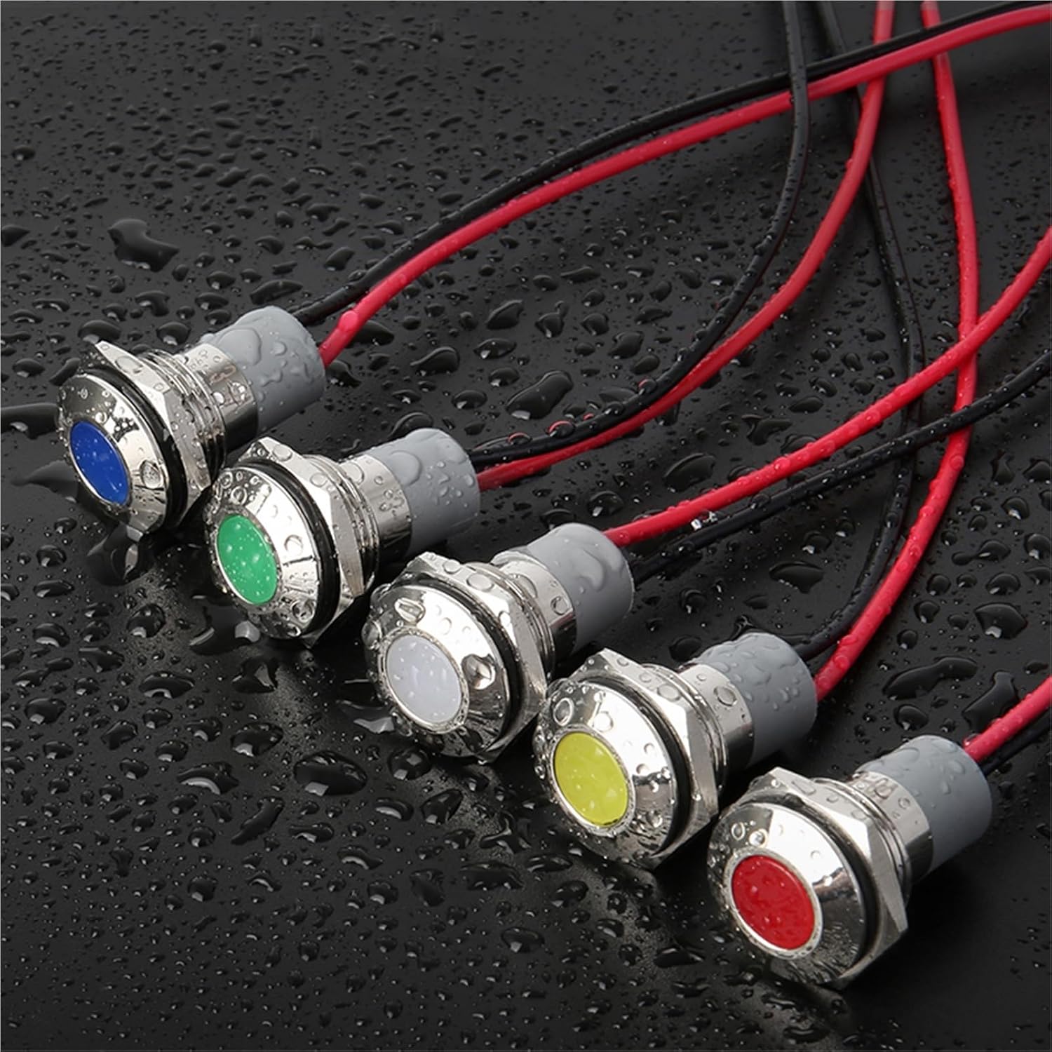 10PCS 14MM Ball/Flat Surface LED Metal Indicator Light AC/DC 3~220V IP65 Waterproof Industrial Signal Pilot Lamp(Flat Blue Light,110V)