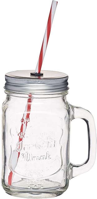 KitchenCraft Home Made Drinking Jar with Lid and Straw, 450 ml