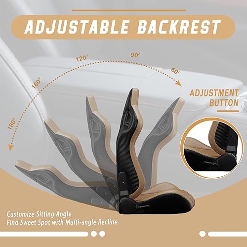 Miniatura 14 de 2 piezas de asientos universales de carreras con deslizadores de doble bloqueo, 1 par de asientos de cubo de cuero PVC con dos almohadas de Negro