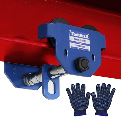 TOUGHER Dual Wheels Beam Trolley 1 Ton Heavy Duty 2200LBS Capacity Push Manual Trolley Hoist w/Dual Track Rollers, 2.5in - 8in Adjustable Flange for Lifting