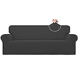 Easy-Going Stretch Sofa Slipcover 1-Piece Sofa Cover Furniture Protector Couch Soft with Elastic Bottom for Kids, Polyester Spandex Jacquard Fabric Small Checks (Sofa, Dark Gray) Large Sofa Dark Gray