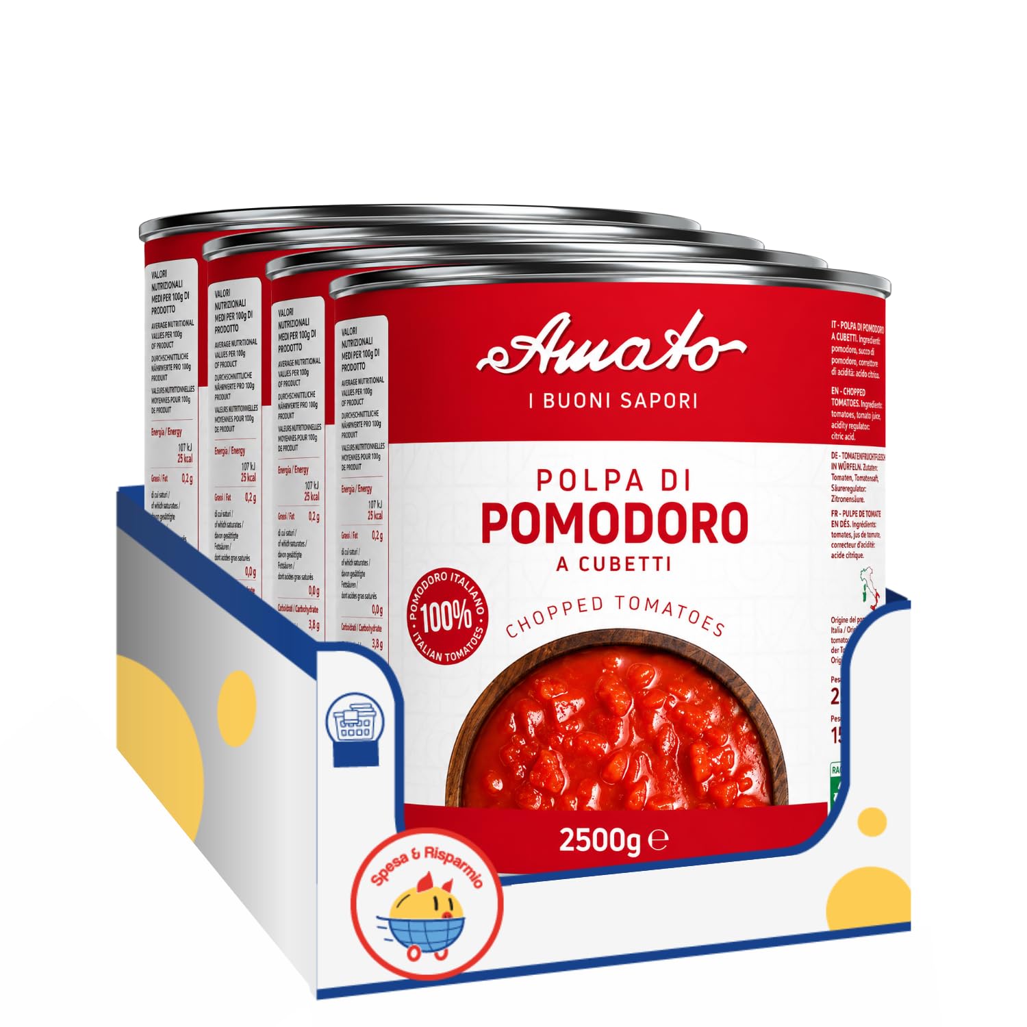 Amato Polpa di Pomodoro a Cubetti 2,5 kg, Pomodori Italiani a Cubetti, Ideale per Pizza, Pasta e Sughi, Latta, Confezione Multipla da 4/8/12 Pezzi (12 PEZZI)