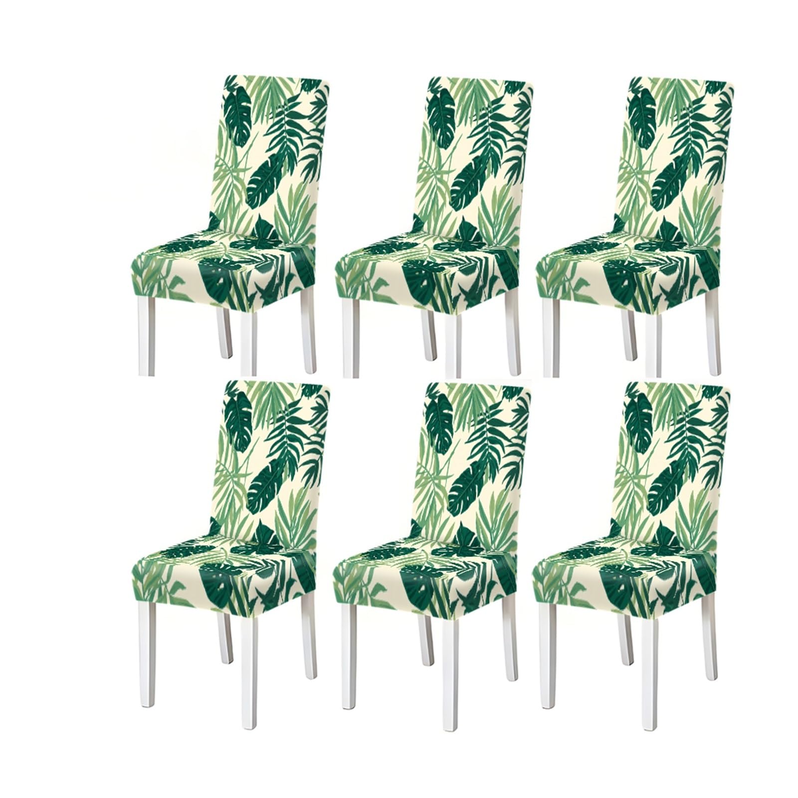 FZJKGH Tropical Monstera Leaf Pattern Print Dining Chair Covers Set Of 2/4/6, Stretch Slipcovers For Kitchen Dining Room Removable Stretch Slipcovers for Dining Chairs(6PCSChair cover)