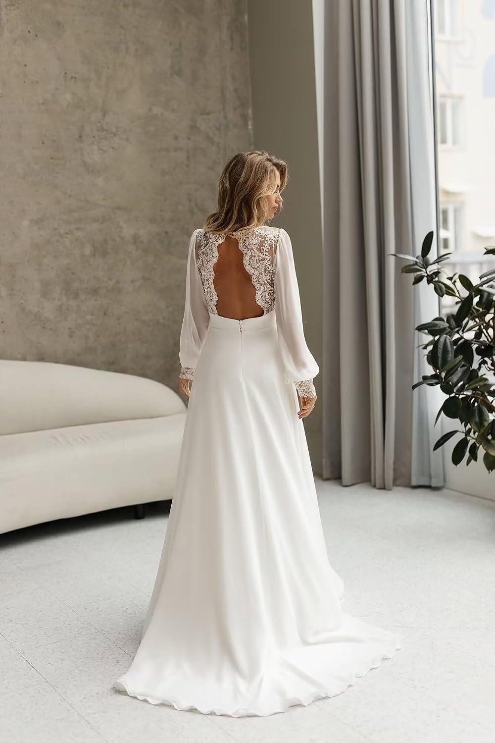 Mermaid Satin Wedding Dresses for Bride Long Sleeves Lace Off Shoulder Bridal Gowns with Train