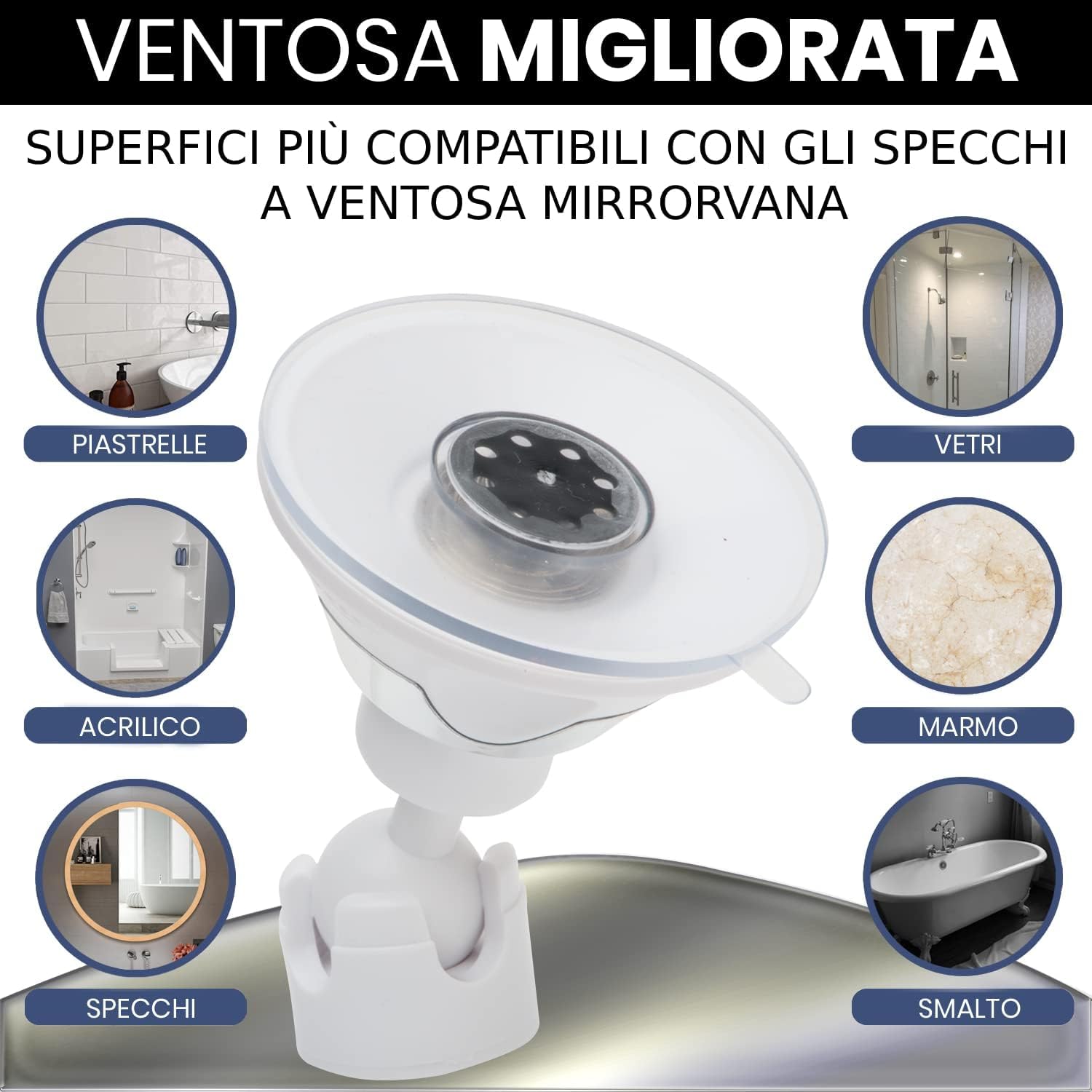 Specchio Da Doccia Antiappannamento 16x16cm - Gancio Girevole 360&deg; Per Rasatura