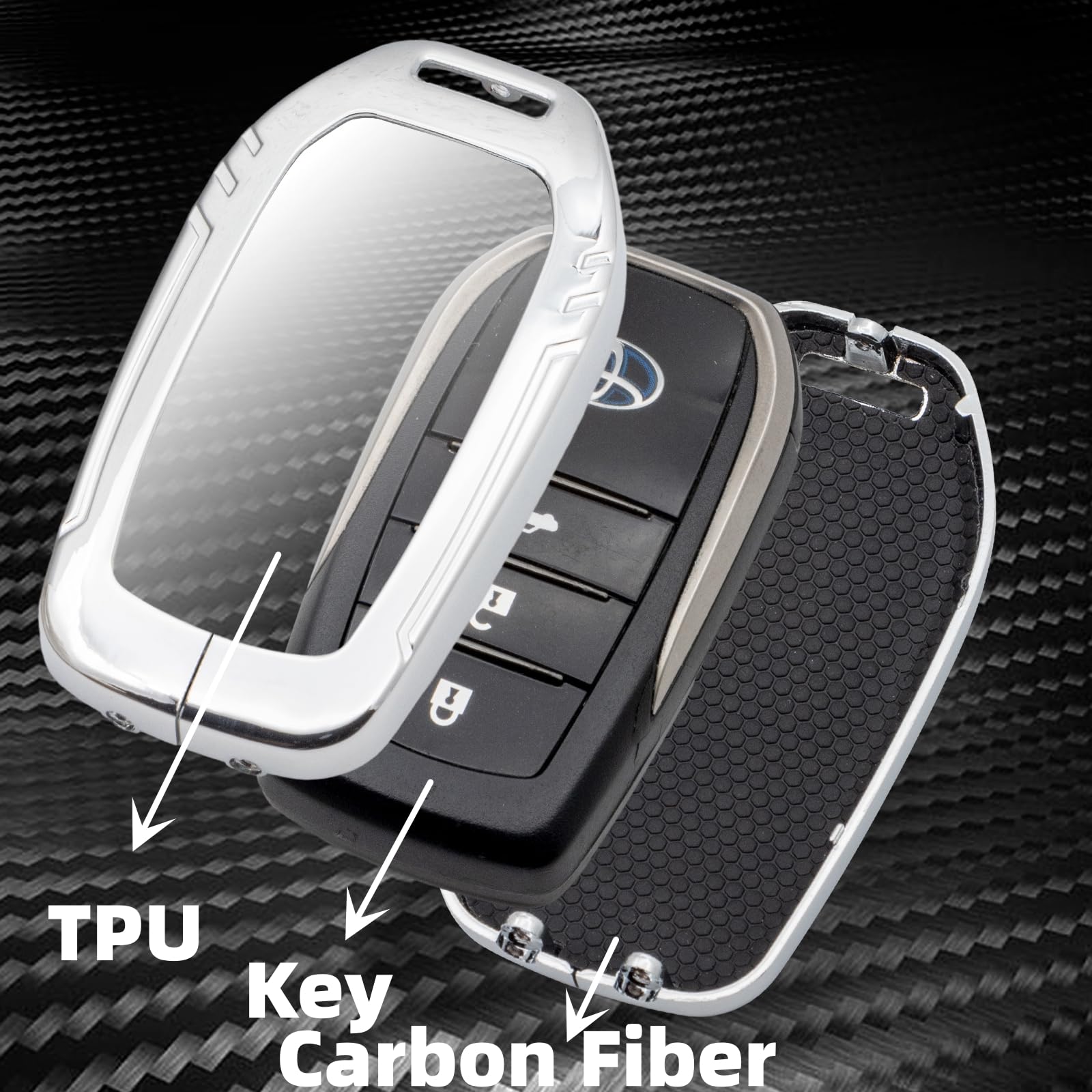 Real Carbon Fiber Key Fob Cover, Zinc Alloy Key Cover,Keychain