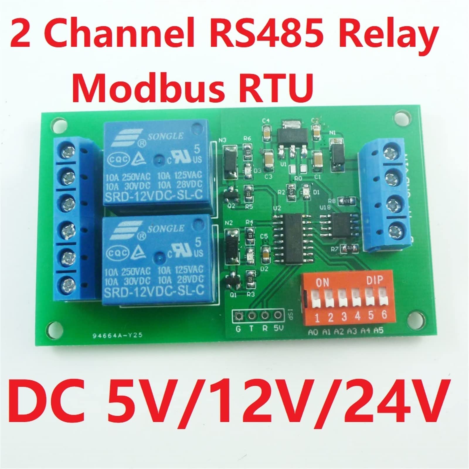 Moduł przekaźnikowy RS485 2-kanałowy DC 5 V/12 V/24 V (DC 24 V)
