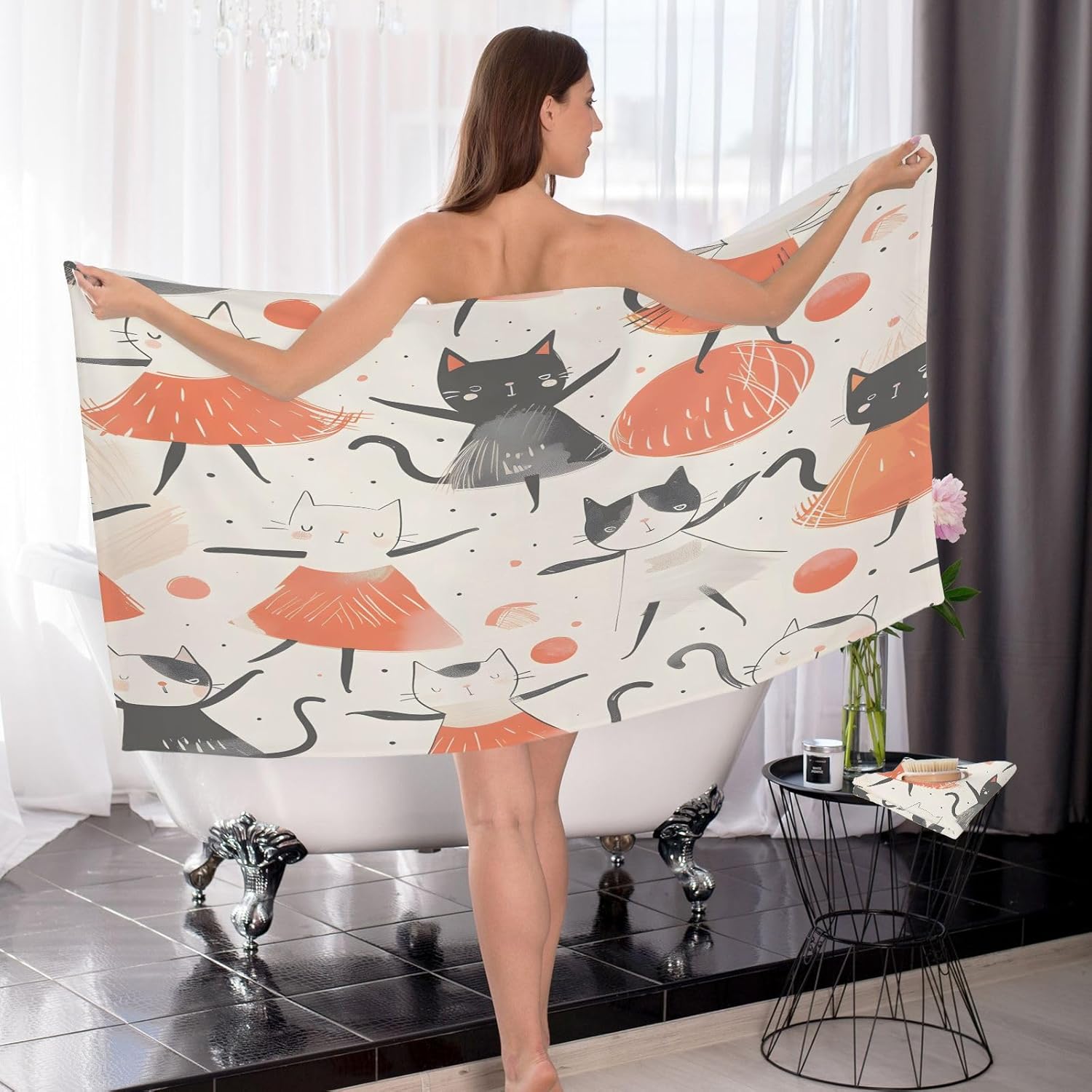 Hand Towels Premium Soft and Highly Absorbent Dancer Cat 2 Pcs Towels for Bathroom Set 100% Cotton Decorative Face Towels