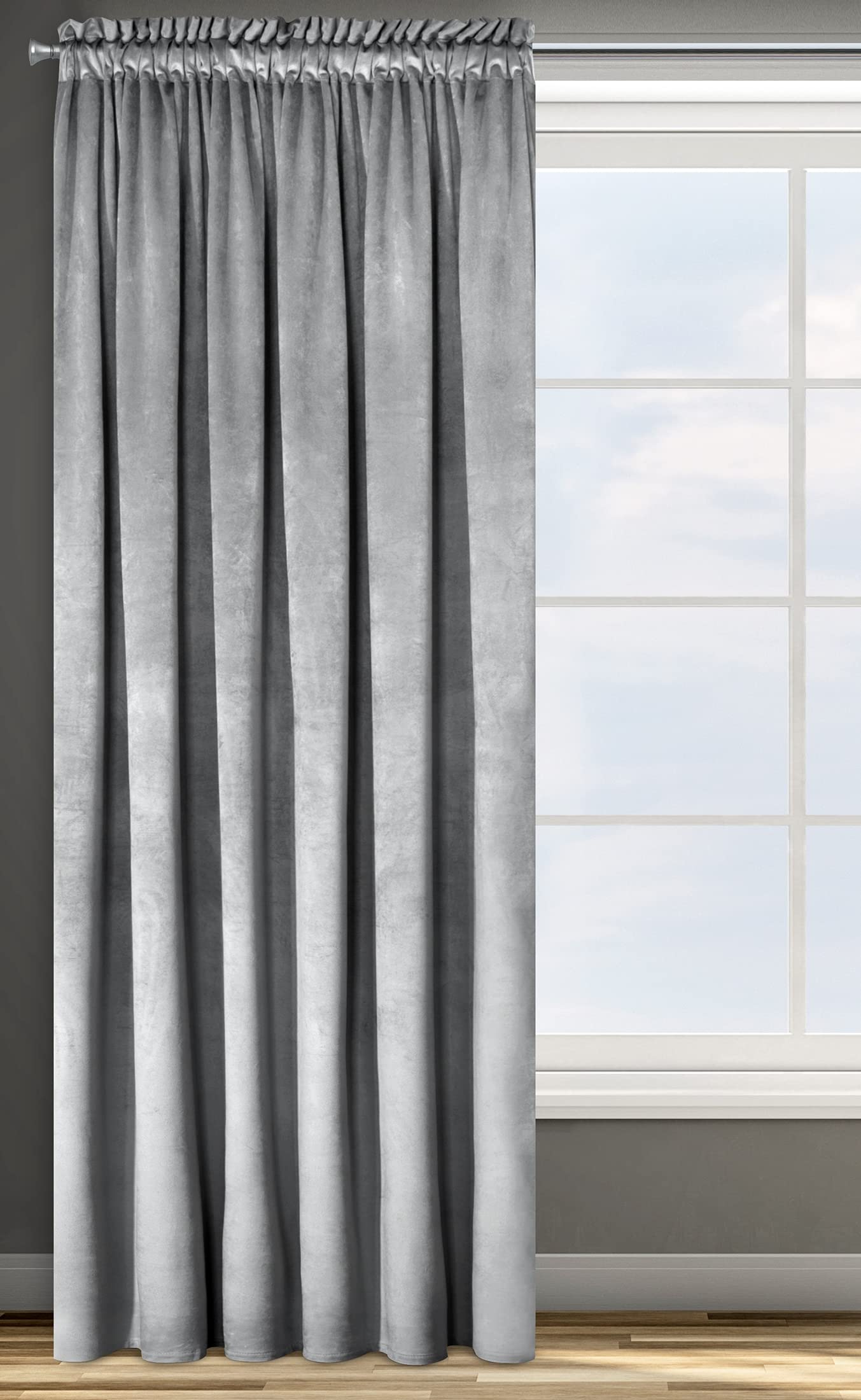 Eurofirany Design91 ROSA Soft Plain Opaque Velvet Curtain with Rufflette Tape For Rail - 1 Unit, Fluffy Panel Drape Classic Glamour Elegant Living Room, Bedroom, W55 x L106, Steel