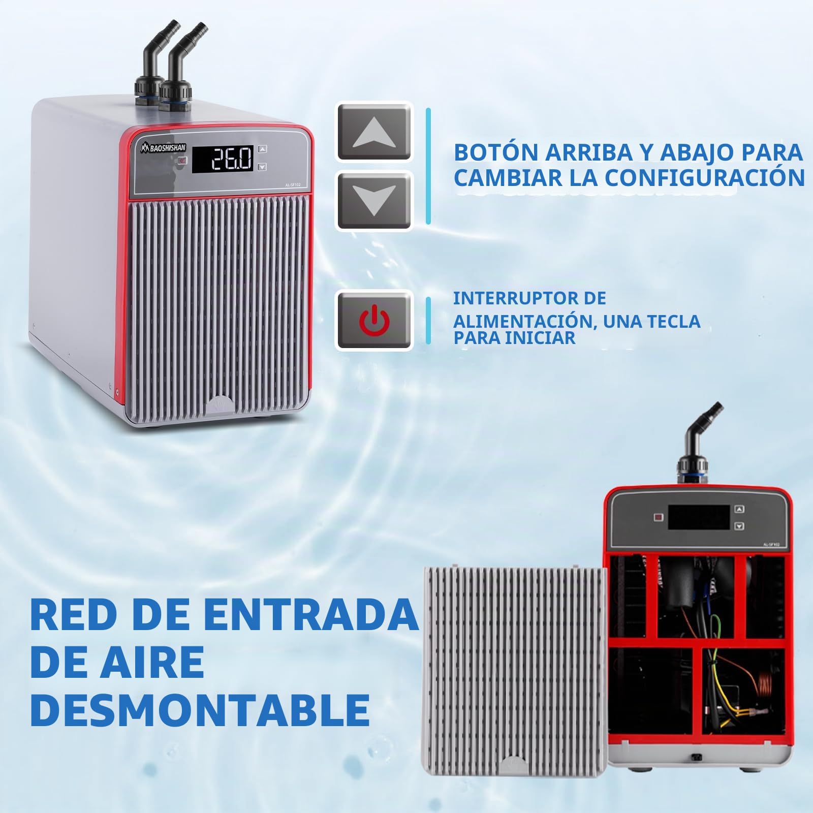 BAOSHISHAN Enfriador de acuarios 160L/42gal 1/10 HP Enfriador de peceras Especial silencioso para hidroponía Hierbas acuáticas Medusas Coral