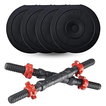 SIMRAN SPORTS 10KG PVC Adjustable Dumbbell Set – Includes 2.5KG x 4 Plates & 1 Pair Dumbbell Rods | Home Gym Fitness Kit for Men & Women | Whole Body Workout Equipment – Black - image, photos