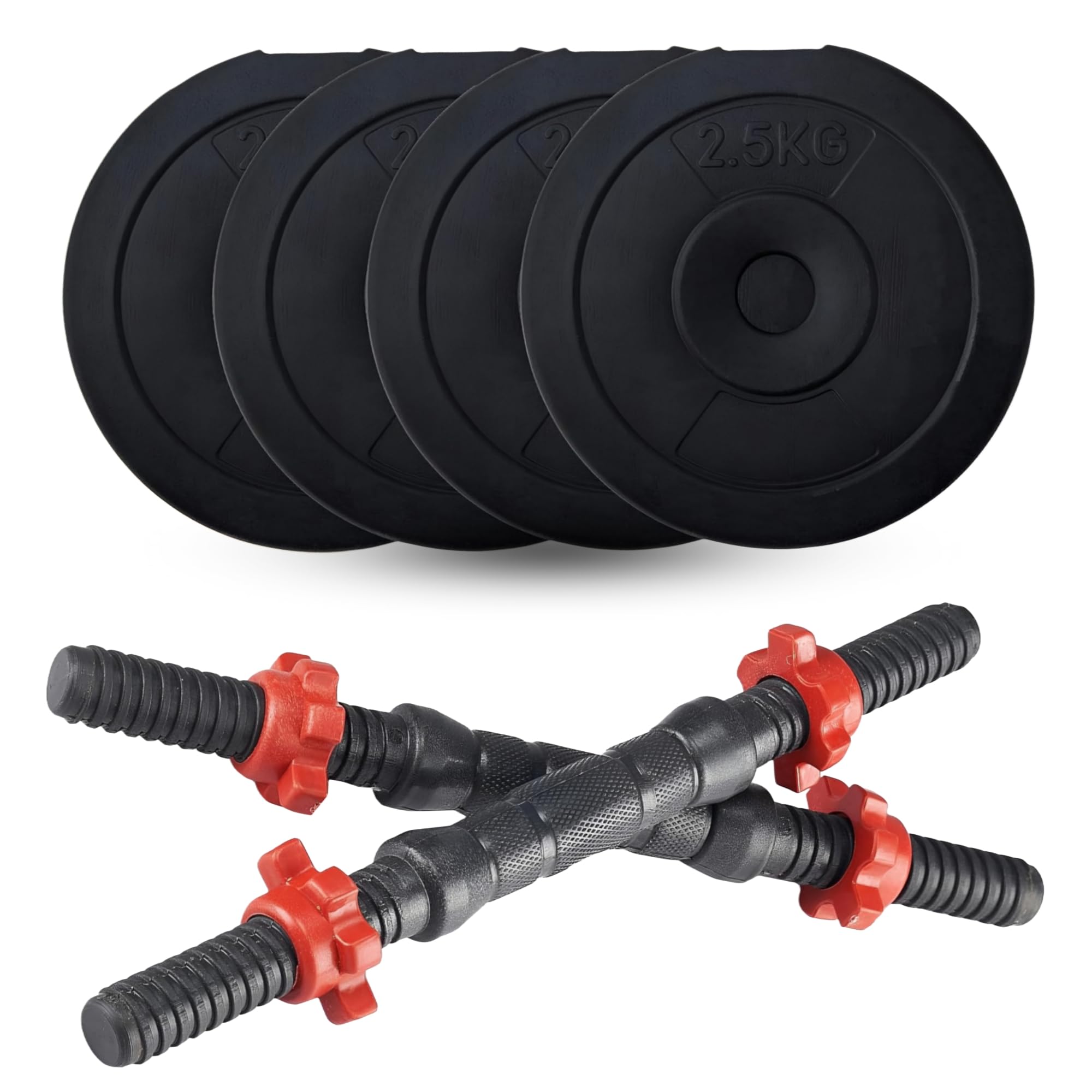 SIMRAN SPORTS 10KG PVC Adjustable Dumbbell Set – Includes 2.5KG x 4 Plates & 1 Pair Dumbbell Rods | Home Gym Fitness Kit for Men & Women | Whole Body Workout Equipment – Black