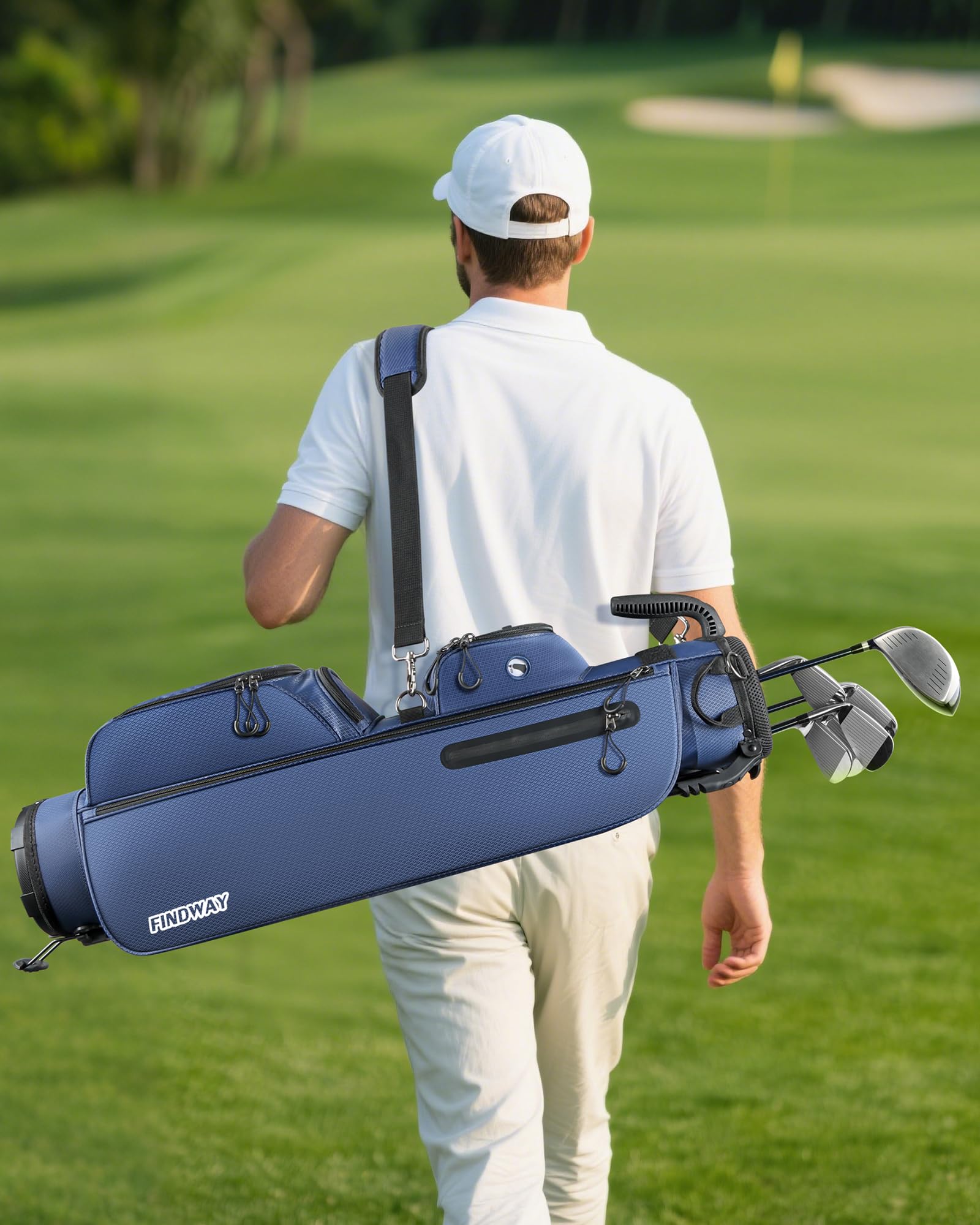Findway Kleines Golfbag, Leichtes & Tragbares Golf Pencil Bag mit Standfuß, 3-Fach-Unterteilung, Verstellbarer Gepolsterter Trageriemen, 5 Taschen und Tragegriff, für Herren und Damen