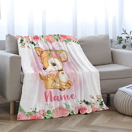 Miniatura 27 de Manta personalizada con diseño de jirafa y elefante, manta de franela suave, acogedora y ligera con nombre para sofá, cama, sofá, regalo, unisex