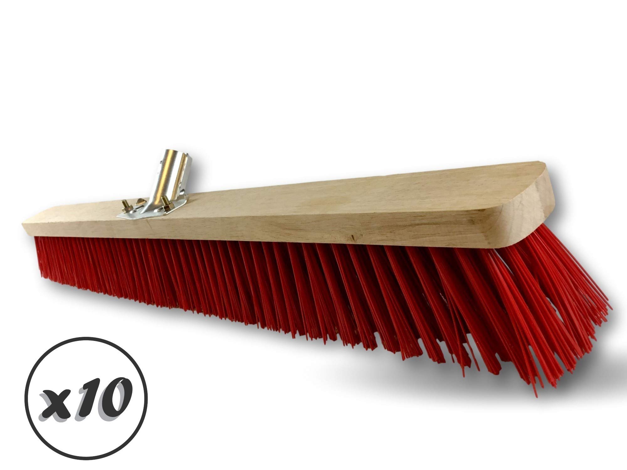 Miotła warsztatowa typu kantonier | Zestaw 10 | Track Outdoor | Długość 80 cm | Wypełnienie szczotką PVC czerwoną | Drewniana podeszwa | Metalowe tulejki Ø 28 mm | Bez uchwytu | Kibros 2380Bx10