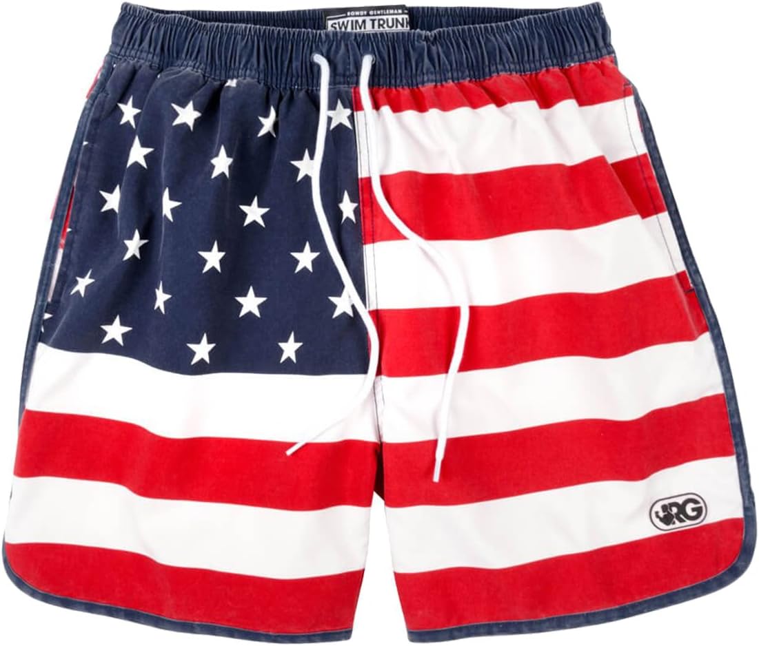 Rowdy Gentleman - American Flag Swim Trunks - L