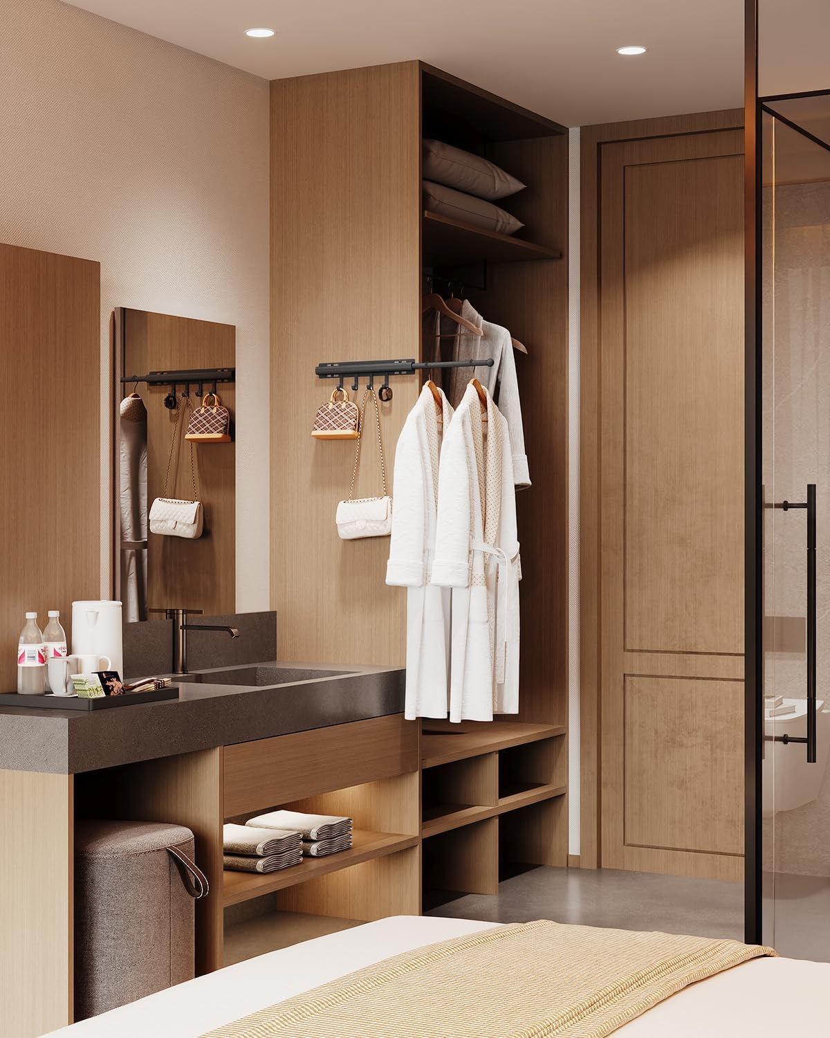 12" Valet Rod for Closet Pull Out With 4 Hooks Valet Rods for Closets (2Pack Black) Closet Valet Rod Slide Out