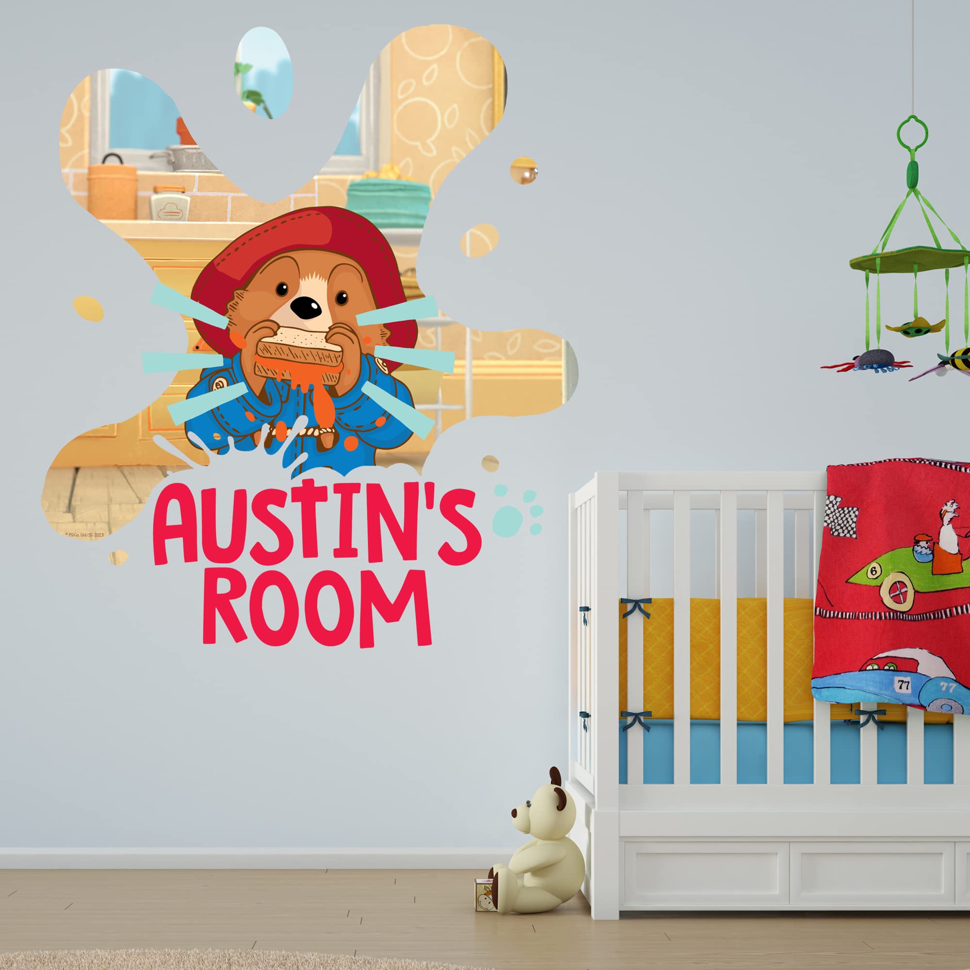 Themed Pink Paddington Tv Wall Sticker - Messy Splatter Personalised Name Wall Decal Kids Art (60Cm Height X 50Cm Width)