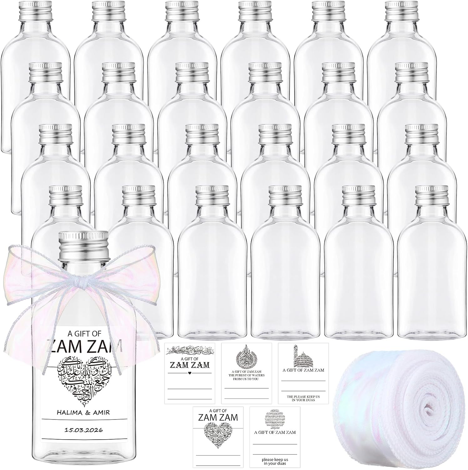 25 Sets Zamzam WaterBottle Islamic Favor, 120 ml, Classic, Gold