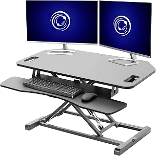 VIVO DESK-V000KL 38" Extra Wide Corner Sit-Stand Desk Riser - Height Adjustable Dual Monitor Workstation w/ Keyboard Tray, Black