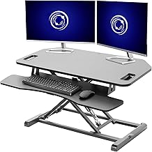 VIVO Extra Wide 38 inch Corner Desk Converter, K Series, Height Adjustable Sit to Stand Riser, Dual Monitor and Laptop Workstation with Wide Keyboard Tray, Black, DESK-V000KL