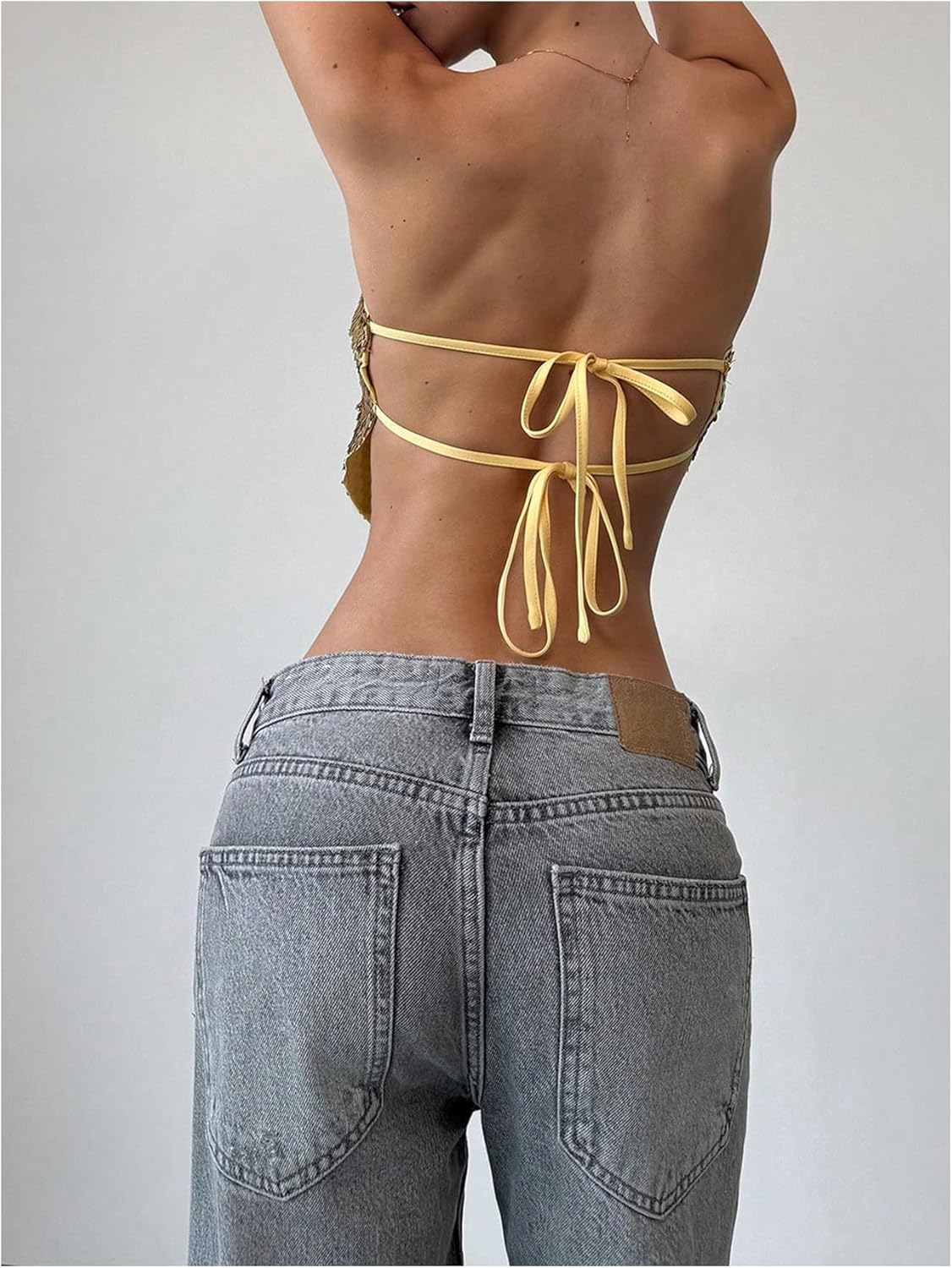 MakeMeChic Women's Sequin Sparkly Tops Rave Backless Strapless Tube Top Clubwear - Image 2