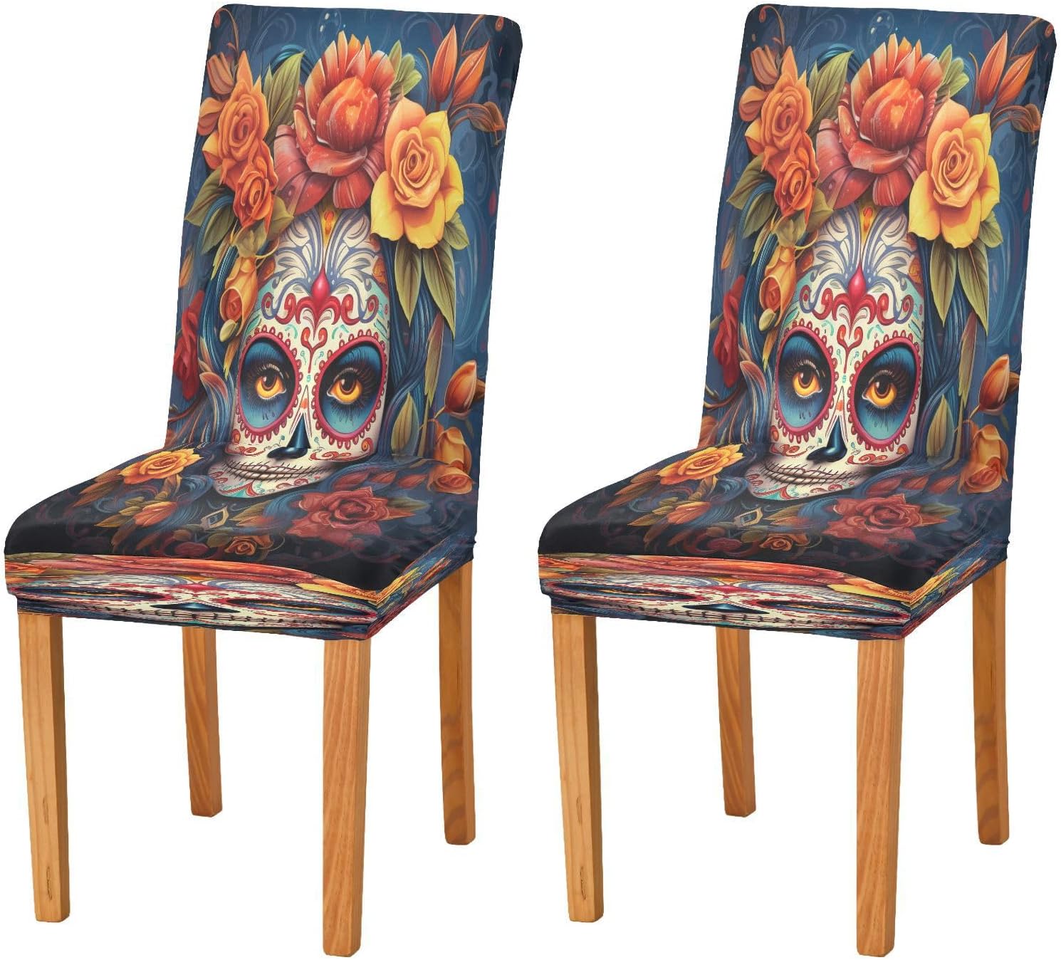 ALAZA Dining Room Chair Covers, Dia Muertos Mexican Day of The Dead Girl Sugar Skull Stretch Chair Slipcovers Protector Removable Washable for Dining Room, Ktichen, Party