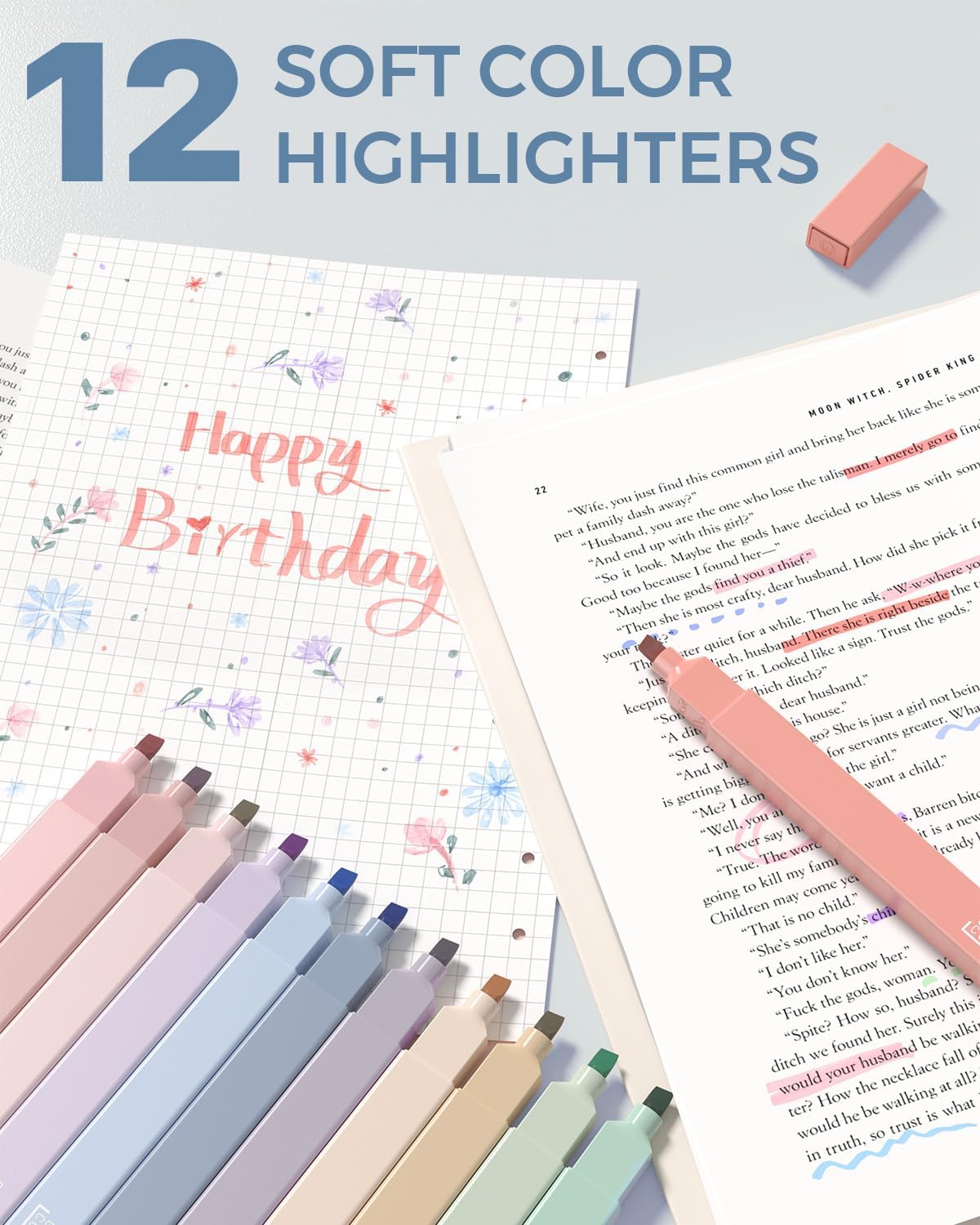 Four Candies 56 PCS Aesthetic School Supplies with Cute Pencil Case, 6 Multicolor Pen, 12 Pastel Highlighters, 5 Gel Pens Black Ink, 9 Mechanical Pencils for Student Stationary Set Preppy Stuff (Blue) - Image 6