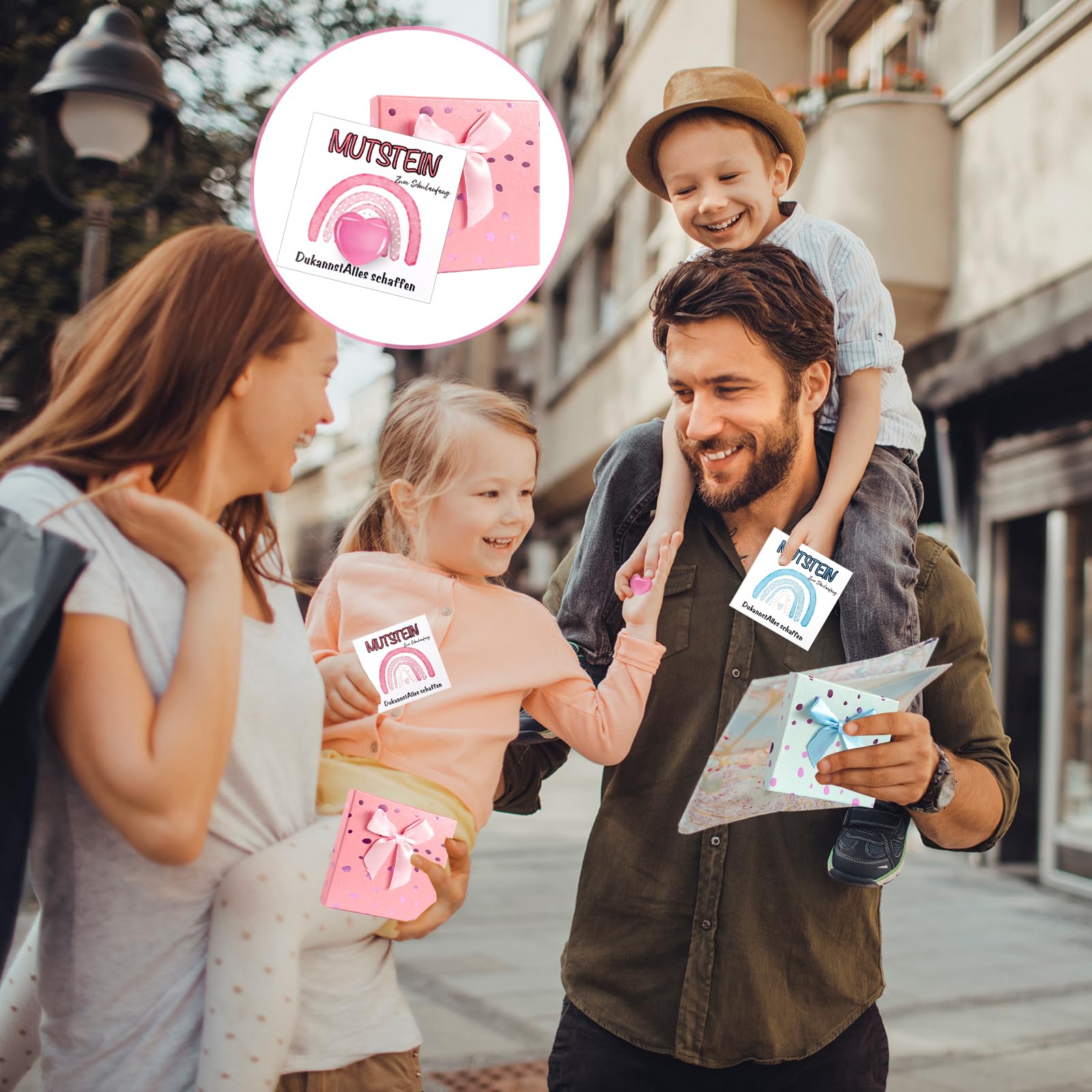 Mutstein per bambini Inizio della scuola 3 cm Schulkind Mutstein 2025 regalo portafortuna con biglietto di auguri