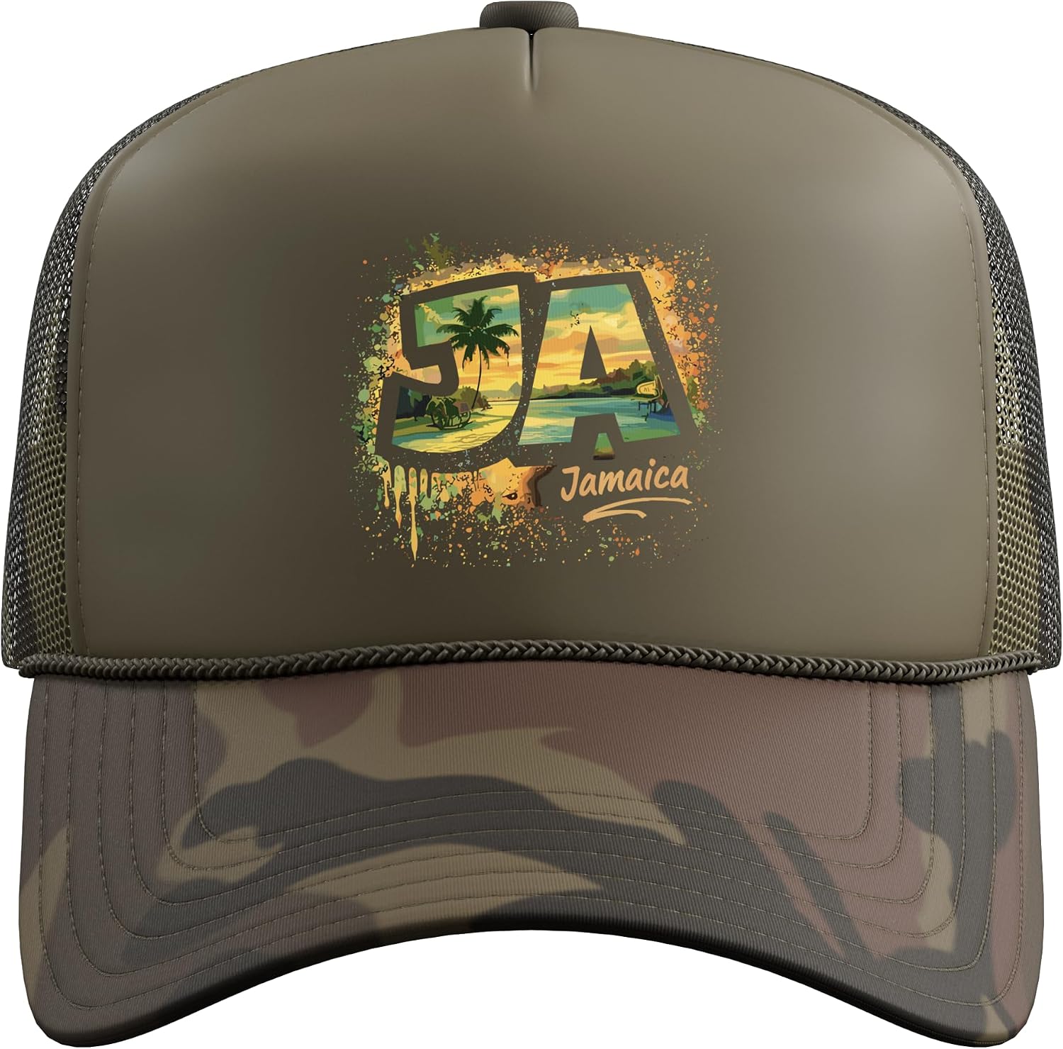 Jamaica Street Art Travel Design Trucker Hat with Adjustable Mesh Back