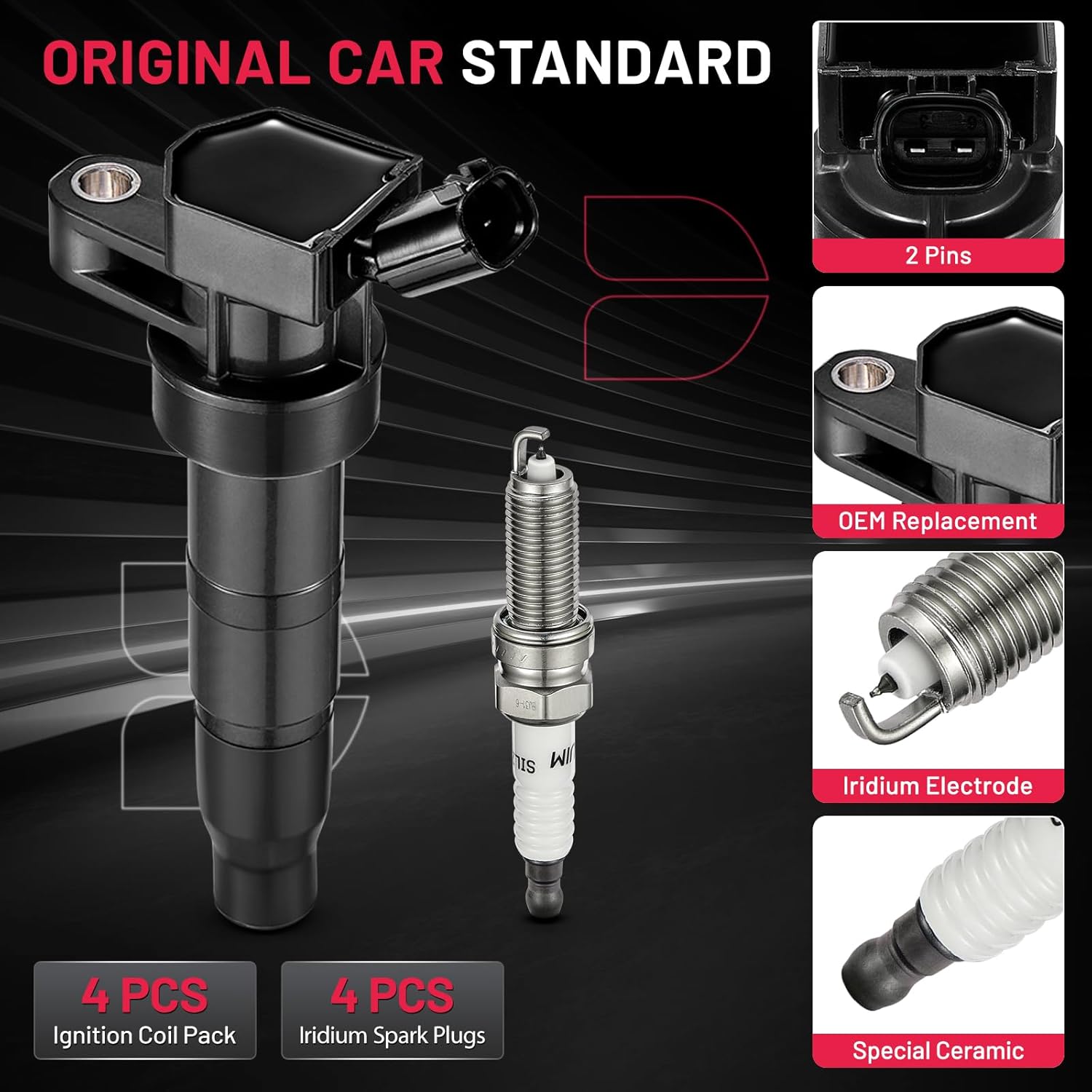 BDFHYK Ignition Coils UF611 and Iridium Spark Plug XP6203 Compatible with Hyundai Equus Genesis Sonata Tucson Kia Borrego K900 Optima Sorento V8 l4 2.4L 4.6L 5.0L Replaces C1667 5C1724 E1111 Set of 4