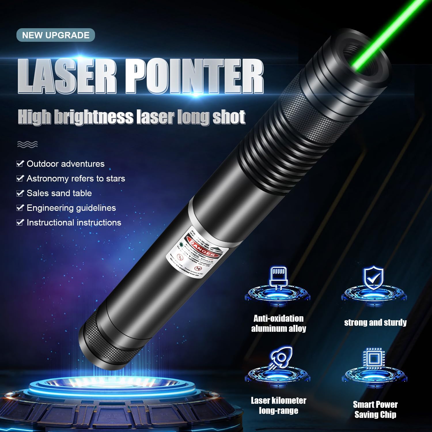 Green Laser Pointer High Power, Rechargeable Flashlight with Laser Pointer for Night Astronomy Outdoor Camping Hunting and Hiking