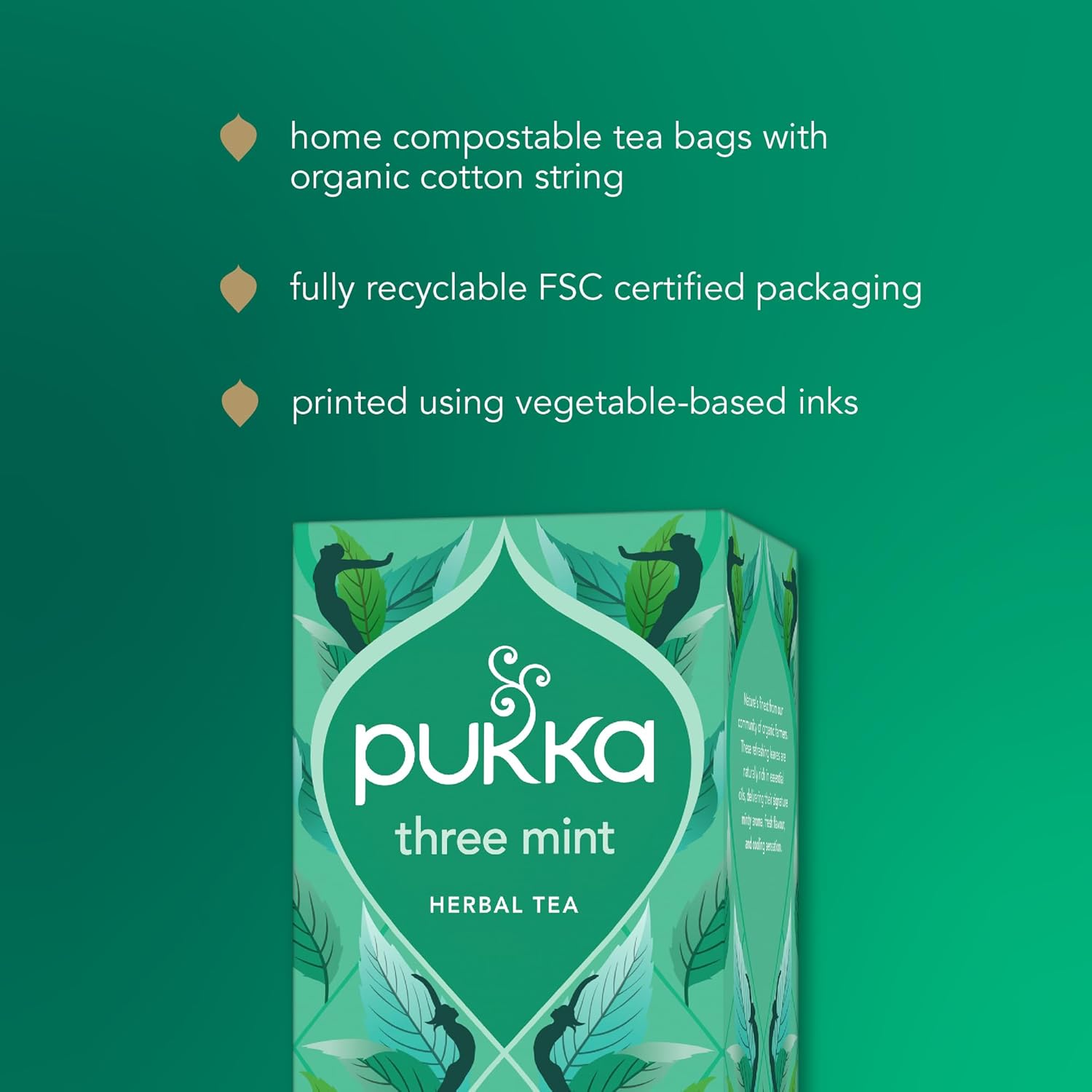 Pukka Three Mint Organic Herbal Tea Bags, After-Dinner Tea, Bags, 80 Total Tea Bags (20ct - Pack of 4)