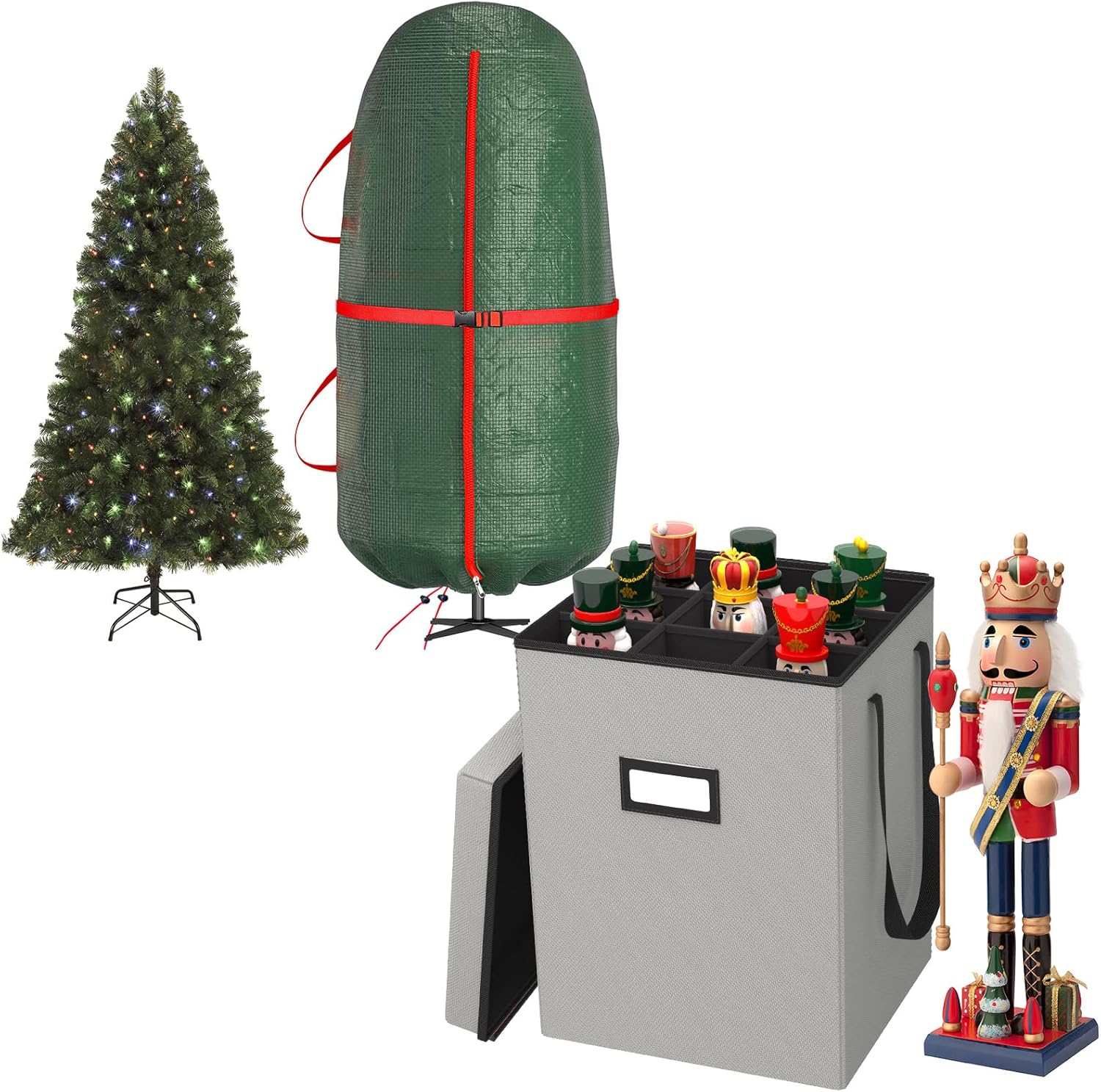 Upright Christmas Tree Storage Bag Christmas Nutcracker and Figurine Collectible Storage Box