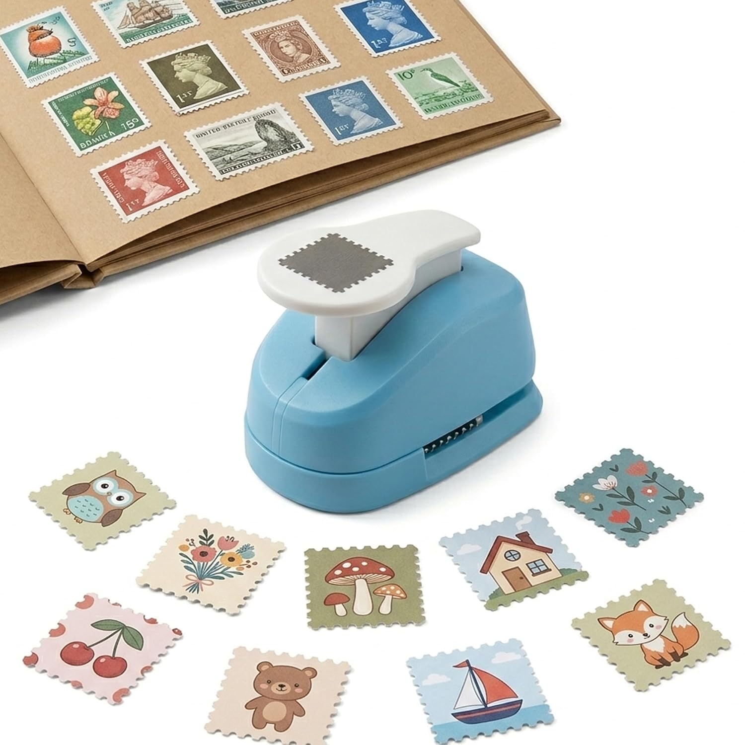 Stamp Punch, 1.5 * 1.5inch Square Stamp Puncher Postage Stamps Punches, Stamps Shaped Paper Punch, Lever Paper Punches for Crafting,Craft Cutter Hole Puncher for Scrapbooking Journaling Card Making