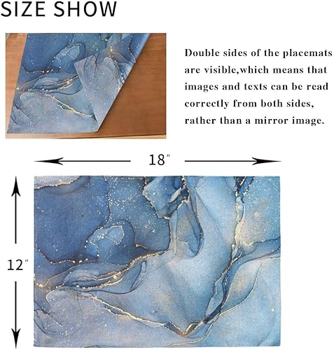 Miniatura 6 de Juego de 4 manteles individuales de mármol azul, 12 x 18 pulgadas, reutilizables, para cocina, interiores y exteriores, decoración de fiestas,