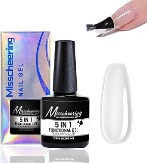 Builder Gel for Nails, 5 in 1 Builder Nail Gel, Clear Base Gel Strengthener Gel in Bottle UV/LED Nail Polish Top Coat for Hard Strong Nails Tips & Nail Extensions