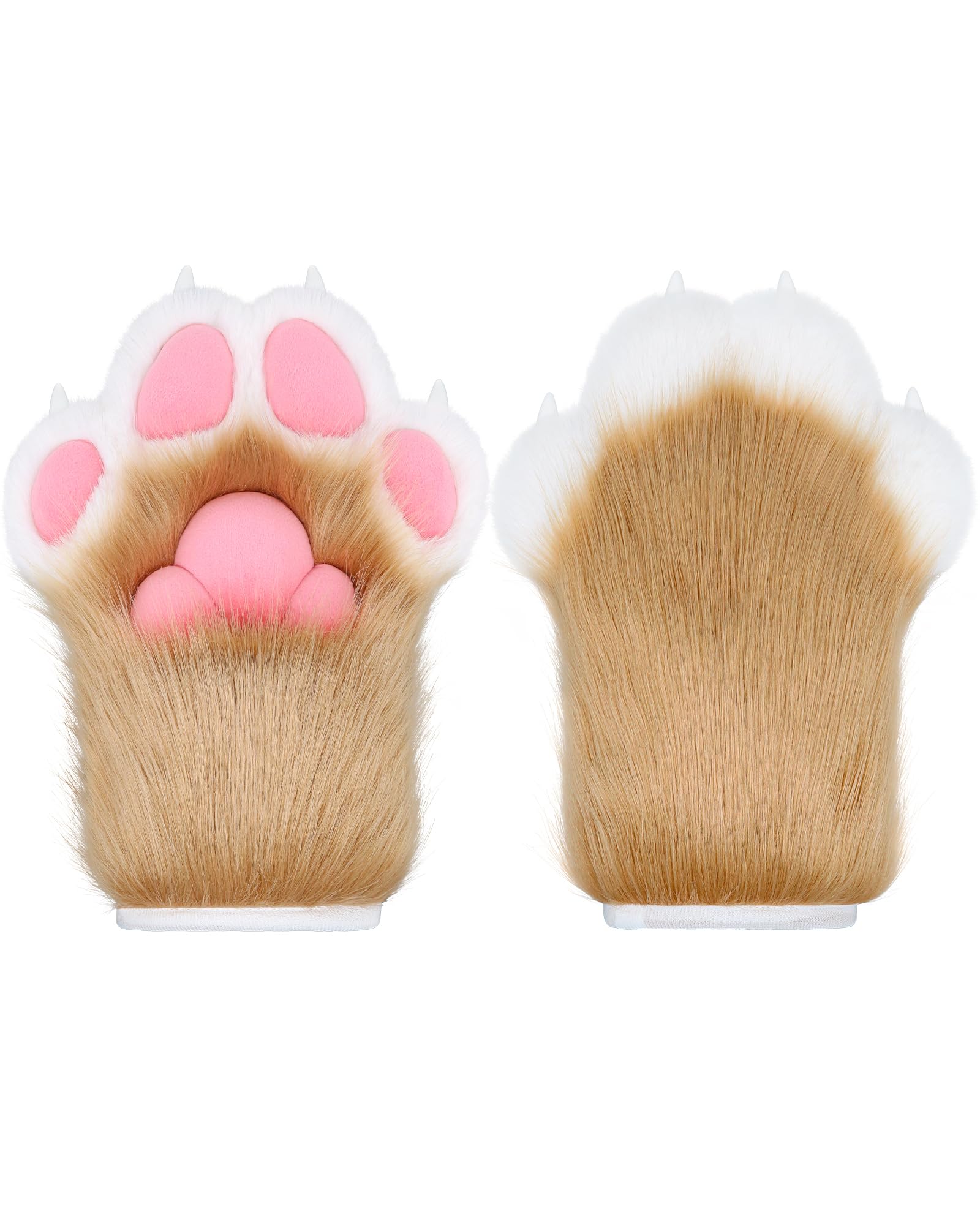 BNLIDES Cosplay Fursuit Paw Gloves Fur Claw Gloves Built-in Whistle Decompression Toy Costume Party Accessories for Adults, Khaki White, M โ image 1