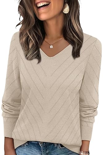WIHOLL Sweaters for Women V Neck Casual Knit Long Sleeve