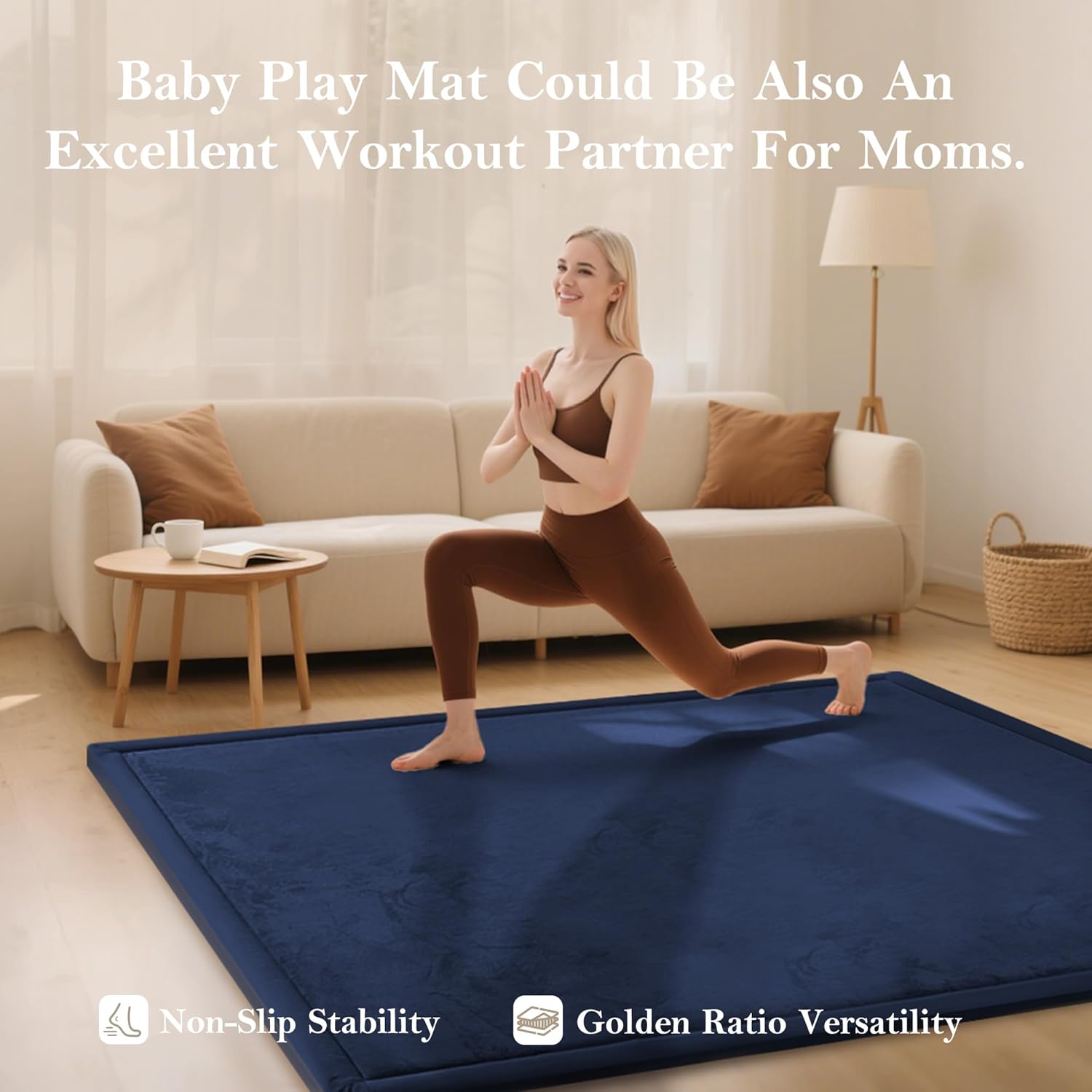 Baby Play Mat for Floor, 1.3"Thick Extra Large Cushioning Memory Foam Playpen Mat, Soft Coral Velvet Baby Crawling Mat with Non-Slip Backing for Toddlers,Infants,Kids,Yoga Mat (Dark Blue 79"×118")